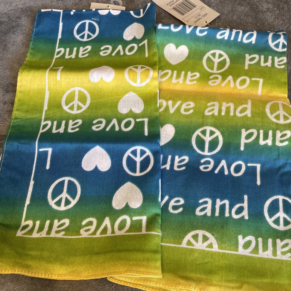 2 Colorfast Bandana ☮️💙 Peace And Love Blue Yellow Tie Dye 100% Cotton